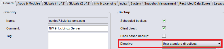 Directive dans les propriétés du client