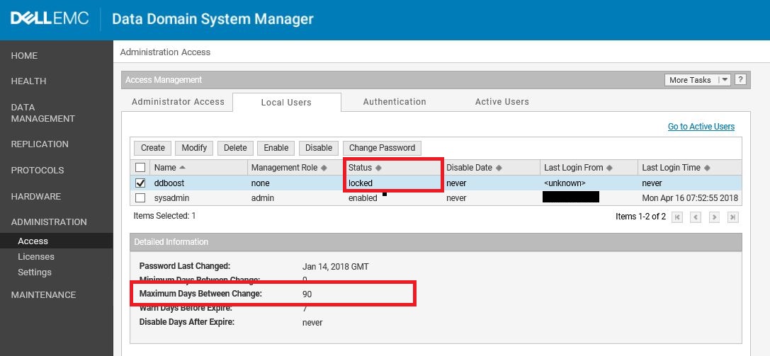 Locked status and maximum days between change