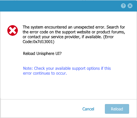 Se observa un código de error en la interfaz de usuario