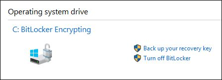 Ekran stanu szyfrowania funkcji BitLocker