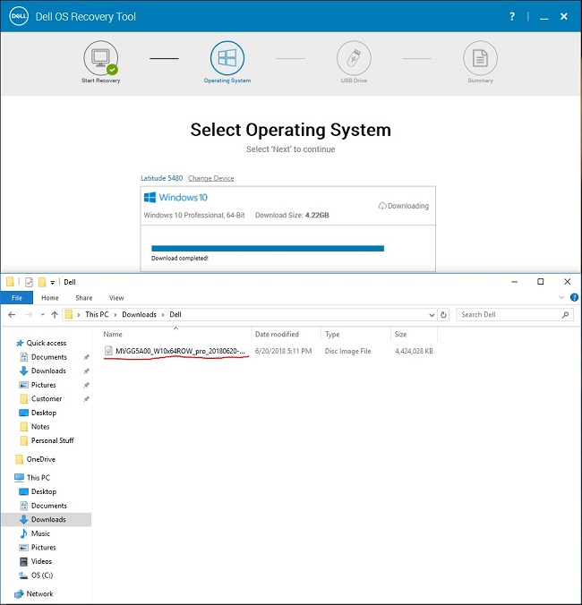 Individuazione del file ISO di Windows 10 utilizzando Dell OS Recovery Tool