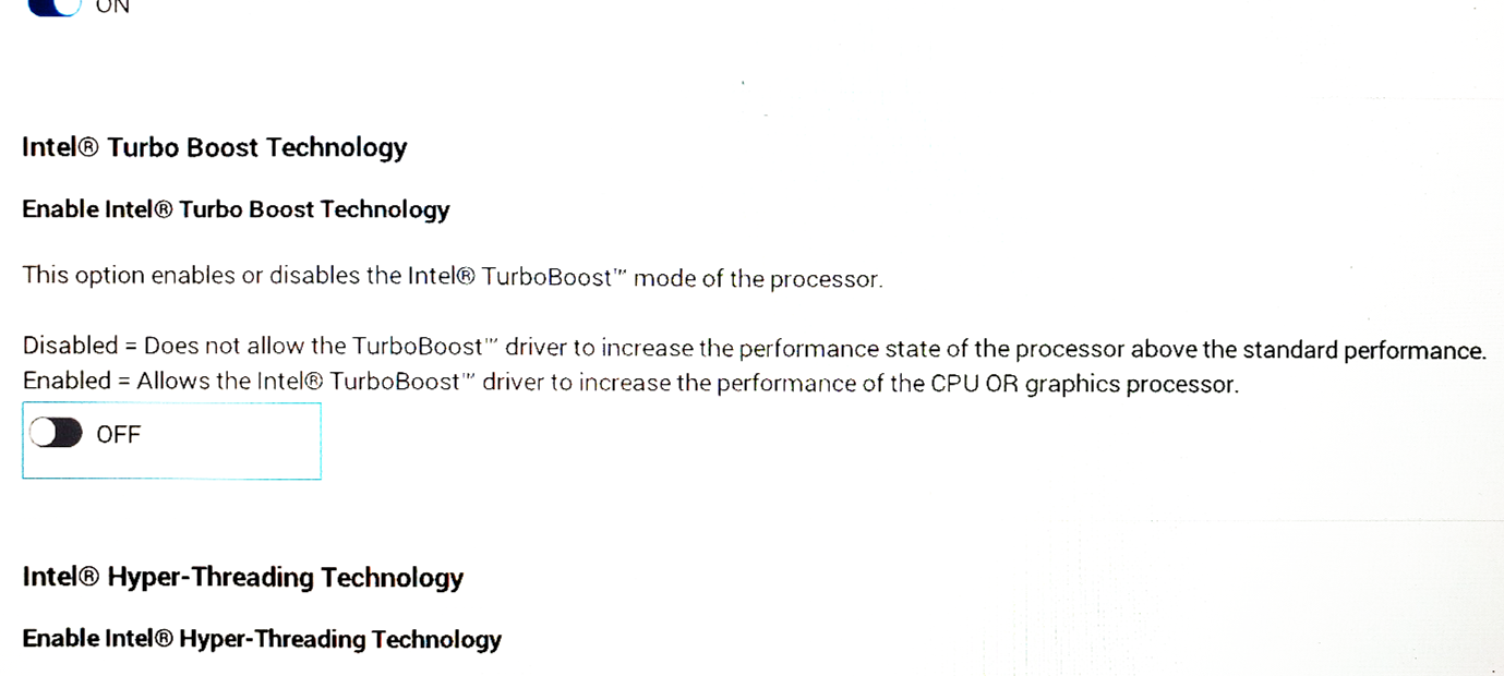 Désactivation d’Intel&nbsp;Turbo&nbsp;Boost&nbsp;Technology