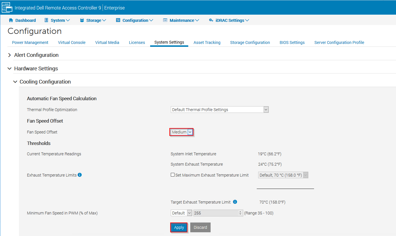 IDRAC Cooling configuration Fan Speed Offset