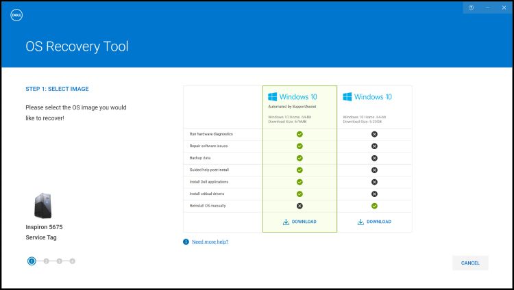 Diferença entre as imagens do Windows 10 Automated by SupportAssist e Windows 10