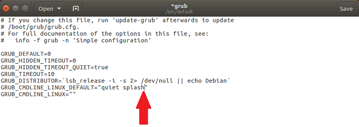 GRUB_CMDLINE_LINUX_DEFAULT="quiet splash"