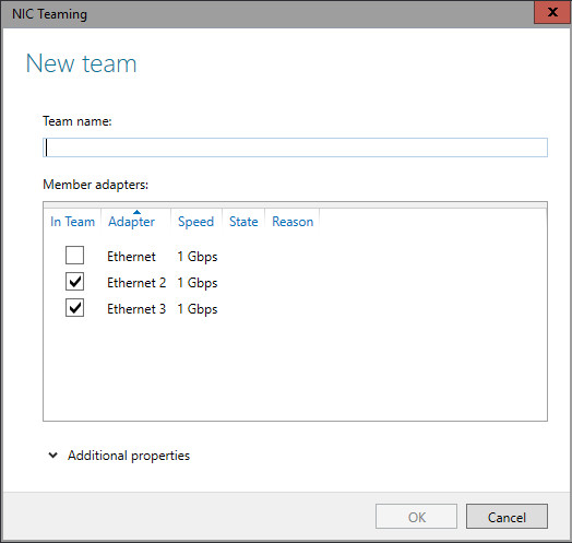 Create NIC by selecting adapters and create a team name