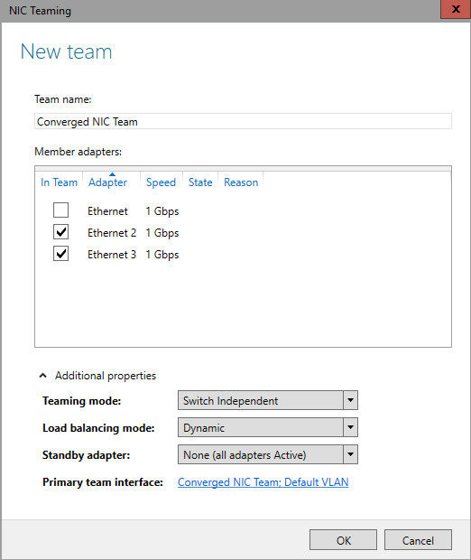 Propiedades de adición de equipos de NIC de Windows