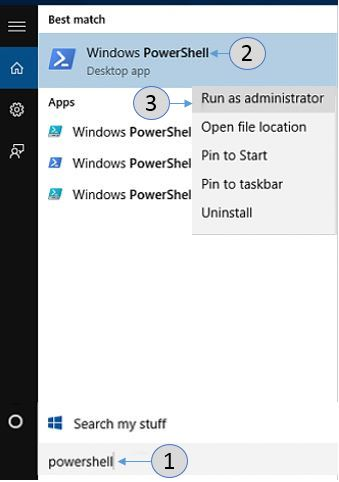Menú Inicio de Windows PowerShell Ejecutar como administrador