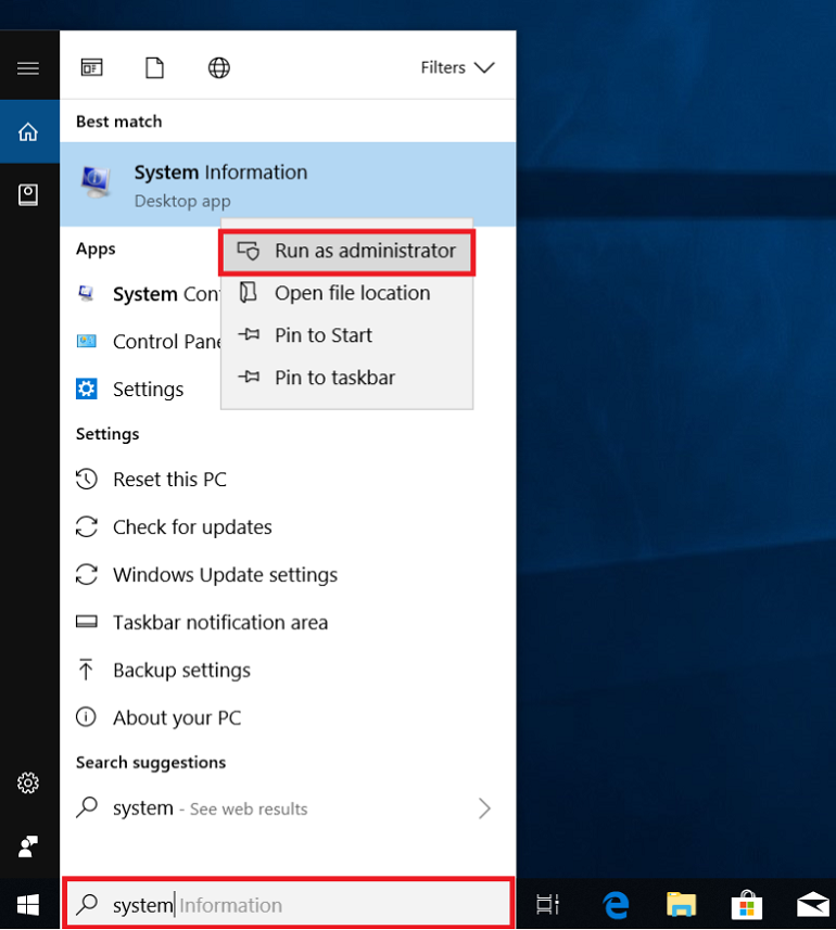 Informações do sistema no Windows 10