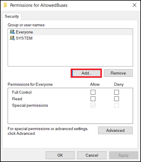 Permissões do registro no Windows 10