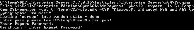openssl pkcs12 -export -in C:\Temp\OpenSSL-pem.pem -out C:\Temp\CSP-pfx.pfx -CSP 