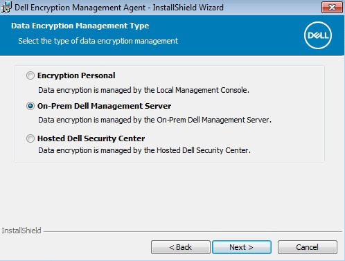 Opzioni di Encryption Personal e On-Prem Dell Management Server