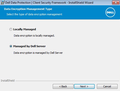 Opzioni Locally Managed e Managed by Dell Server