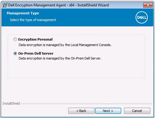 Opzioni per Encryption Personal e On-Prem Dell Server