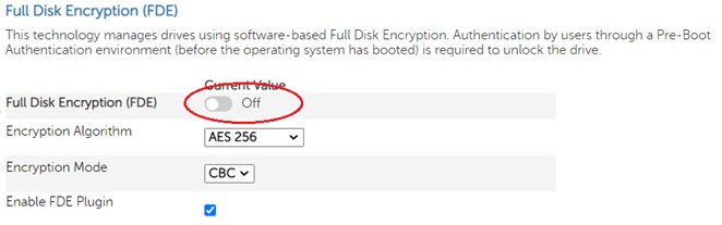 Wyłącz funkcję Full Disk Encryption (FDE)