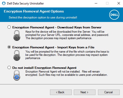 Encryption Removal Agent Options