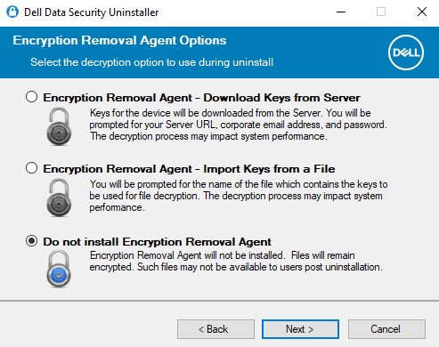 Encryption Removal Agent Options