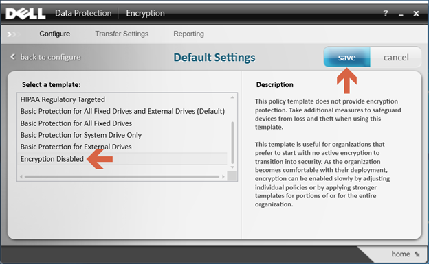 Select Encryption Disabled and click save