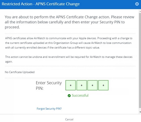 Inserimento del PIN di sicurezza