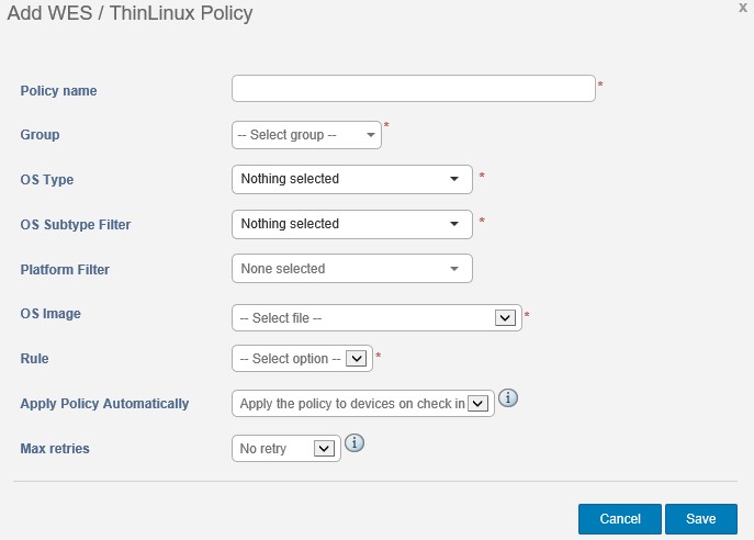 Add WES and ThinLinux Policy menu