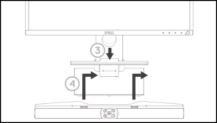 將 Dell AE515 Sound Bar 連接至 Dell 顯示器上的支架