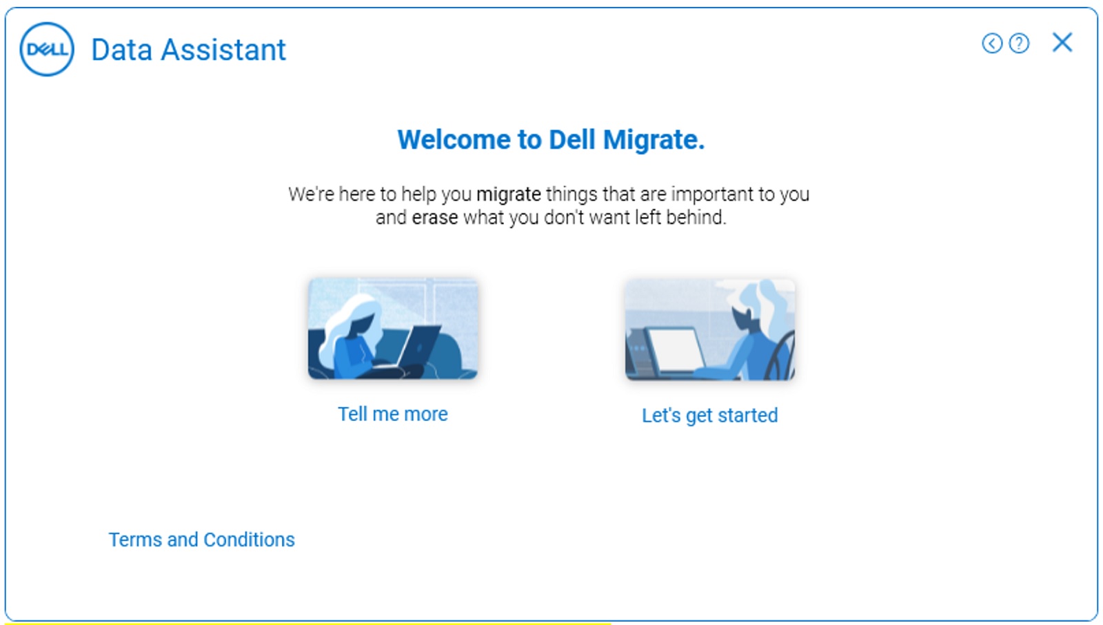 舊電腦 (舊電腦上的 Dell Migrate 歡迎畫面)