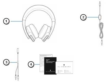 Alienware 游戏头戴式耳机 AW310H 包装箱中的物品
