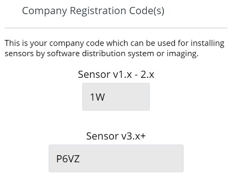 Code d'inscription de l'entreprise pour le capteur&nbsp;v3.x+