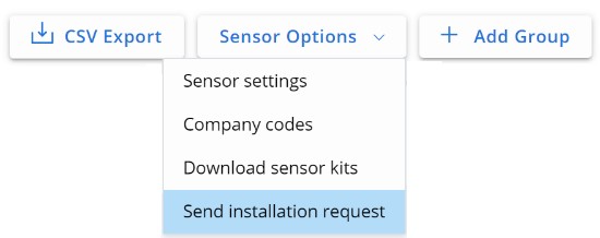 Sensor options and Send installation request