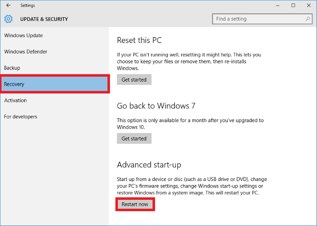 Recuperación de Windows&nbsp;10
