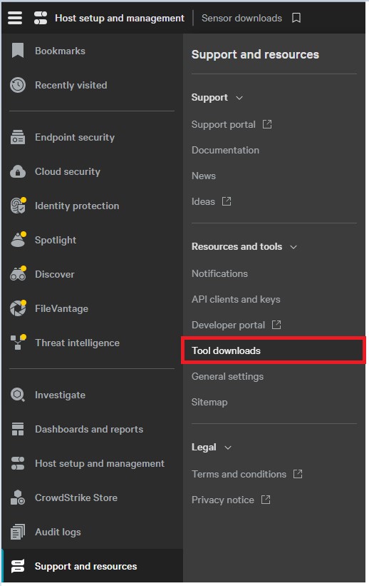 Možnost Tool Downloads