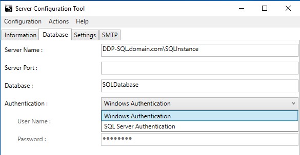 V&nbsp;poli Authentication vyberte metodu ověřování