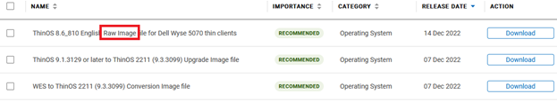 Example ThinOS downloads