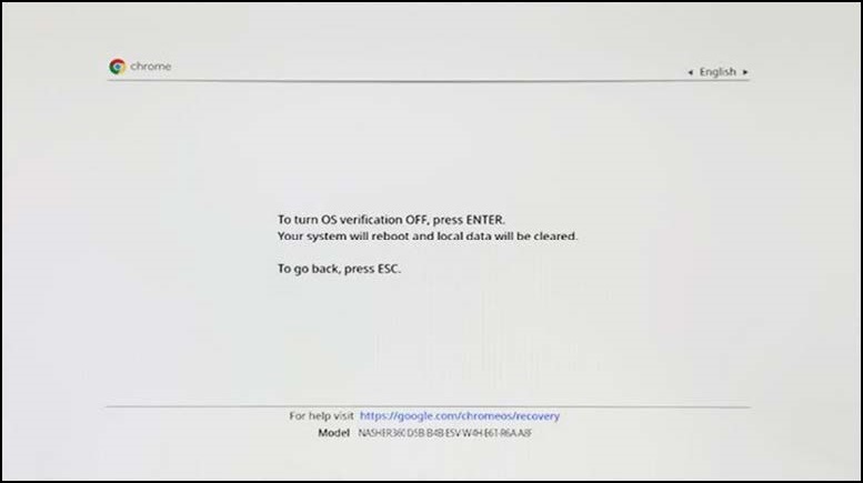 Chrome OS，关闭操作系统验证
