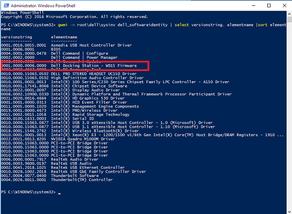 Finestra PowerShell con esempio di output dell'inventario DISA
