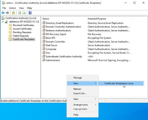 Click Certificate Template to Issue