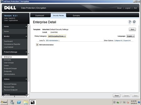 Modify the Policy Category drop-down to Self-Encrypting Drives
