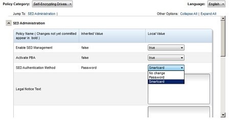 Modify the SED Authentication Method from Password to Smartcard