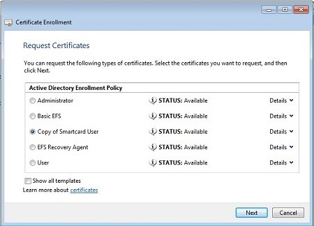 Select the radial for the Smartcard User Template