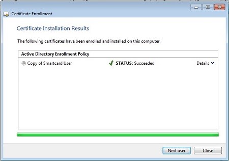 Certificate installation Results prompt