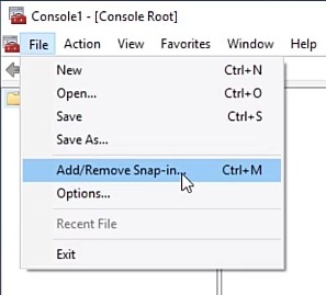 Click Add/Remove Snap-in
