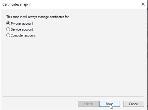 Ensure that the option for My user account is selected