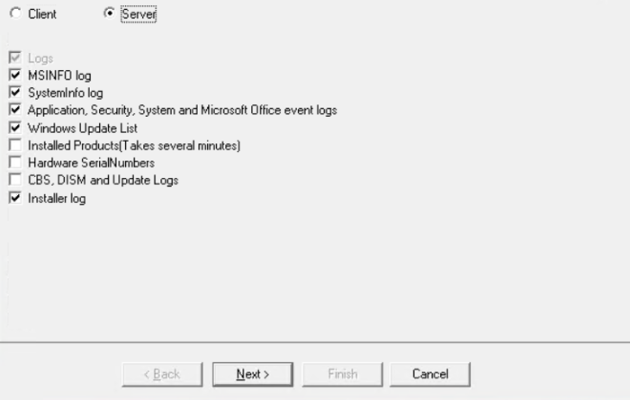 Example server logs to be gathered