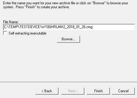 Browse button and Finish button