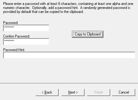 Password, Confirm Password 및 Password Hint 필드