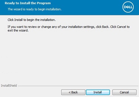 Skärm där Dell Data Protection Personal Edition är klar att installera