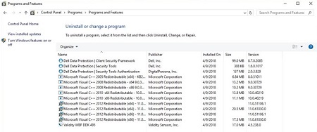 [プログラムと機能]のDell Data Protection Client Security Framework
