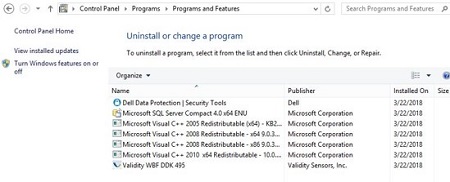 [プログラムと機能]の[Dell Data Protection Security Tools]