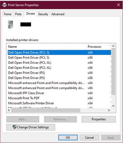 Printer server properties
