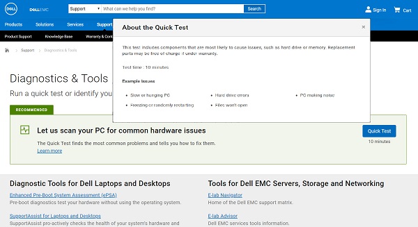 Диагностика Dell Online SupportAssist